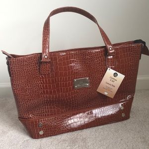NWT JM New York Orange Crocodile Laptop Tote Bag